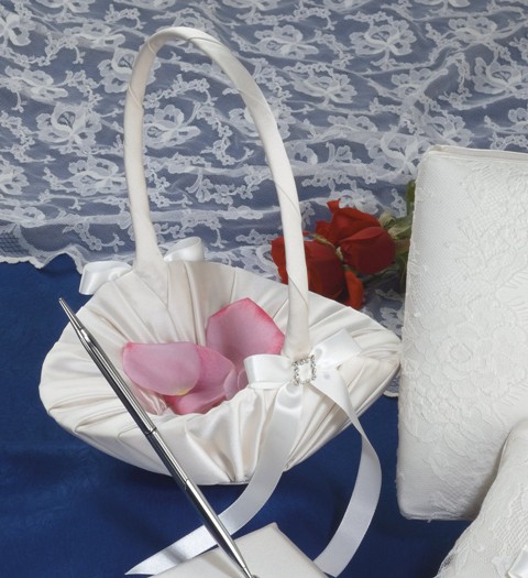 Satin Flower Basket w/ Buckle & Bow Satin Flower Basket w/ Buckle & Bow